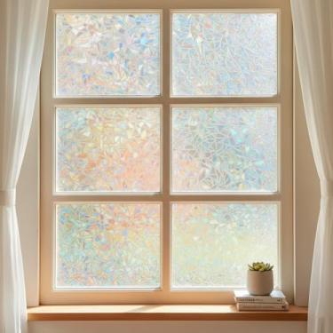 Imagem de Película de privacidade para janelas - Película de vidro com bloqueio de calor 3D, tinta adesiva estática arco-íris reutilizável para banheiro, quarto, porta de escritório