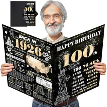 Imagem de Cartão grande de aniversário de 100 anos para homens e mulheres com envelope, decrotações de feliz 100º aniversário ouro preto, livro de assinatura de convidado gigante, Back in 1926 Big Oversized Bdy