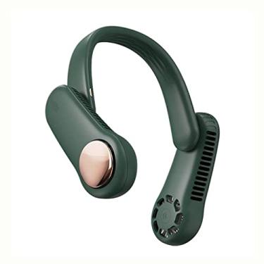 Imagem de AEWFRRV Ventilador de pescoço ventilador recarregável 2400mAh silencioso USB ventilador portátil sem lâminas para casa ao ar livre ventiladores de pescoço condicionador de ar portátil (cor: branco) yubin1993 (cor: verde)