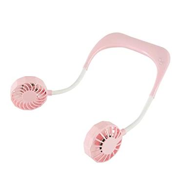 Imagem de AEWFRRV Ventilador portátil USB Ventilador frio ventilador de pescoço mãos livres pendurado recarregável mini ventilador esportivo 3 velocidades pescoço ajustável ventilador duplo escritório em casa (cor: rosa) yubin1993 (cor: rosa)
