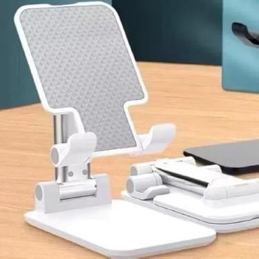 Imagem de Suporte para Celular e Tablet Dobrável Portátil Ajustável Apoio Mesa Anti Derrapante Universal (Branco)