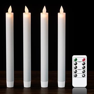 Imagem de DRomance Velas cônicas cintilantes sem chamas com controle remoto de 10 teclas e temporizador operado por bateria branco de cera real castiçais de LED para jantar de casamento e Natal (4 unidades, 2