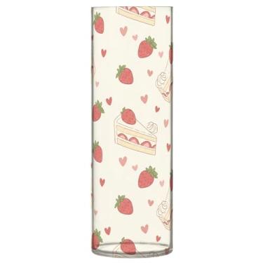 Imagem de CEBUGI Vaso de flores de sobremesa de morango 10 x 30 cm, vaso cilíndrico para flores, vaso transparente inquebrável para decoração de casa de festa de casamento