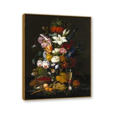 Imagem de NHLDZYH Moldura de teca. Arte de parede em tela de especiarias coloridas e colher de tempero | Decoração de cozinha vintage | Arte moderna para casa e sala de jantar. B112. 30 x 40 cm - 11,8 x 15,7