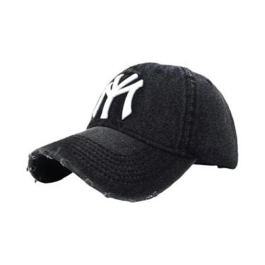 Imagem de Boné De Beisebol Unissex Ajustável Em Denim Com Bordado De Letras, Cha