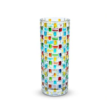 Imagem de Vaso de cristal de vidro grande com nervuras coloridas pintadas à mão - 30 cm de altura, vasos modernos para sala de estar, mesa de jantar, entrada, prateleira, casamento, escritório, mesa de centro