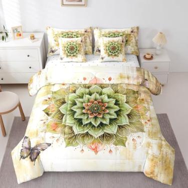 Imagem de Jogo de cama com estampa de mandala em aquarela, 7 peças, floral, floral, elegante, para meninas e mulheres, conjunto de cama solteiro com pintura a óleo, ombré, dégradé de meados do século
