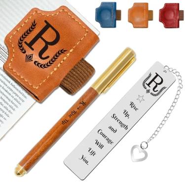 Imagem de Marcador de livro personalizado com suporte de caneta, conjunto de marcadores de livro de couro magnético personalizado com canetas de madeira personalizadas e marcador de livro de metal – para