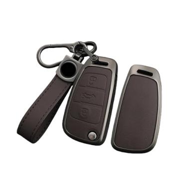 Imagem de Liga de zinco caso chave do carro protetor de controle remoto chaveiro acessórios compatíveis com audi tt ttrs 8j 8n 8s mk1 mk2 mk3 s linha logotipo personalizado(A-brown keyring)