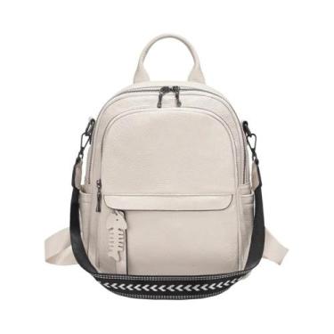 Imagem de Mochila De Couro Genuíno Azul Com Múltiplos Bolsos, Bolsa Conversível 