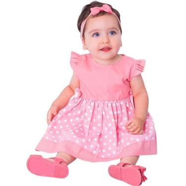 Imagem de Vestido de Bebê Roupa Menina Infantil Com Tiara 100% Algodão - Minnie 