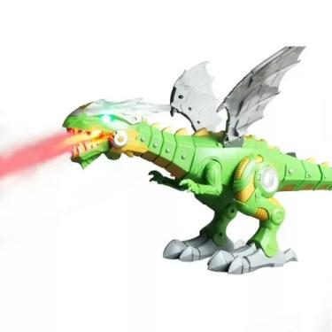 Imagem de Dragão Dinossauro Robô Solta Fumaça com luz e som  verde - toys