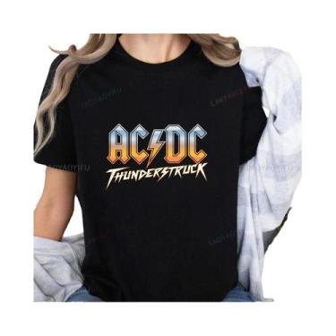 Imagem de Camiseta De Algodão Estampada Retro Da Banda ACDC Para Mulheres, Tendê