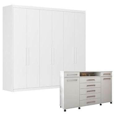 Imagem de Cômoda London e Guarda Roupa Casal Venice 62480 Branco Brilho - Demóbile