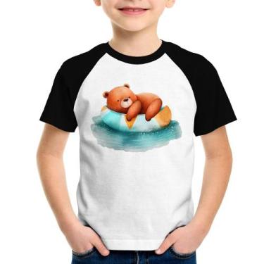 Imagem de Camiseta Raglan Infantil Ursinho Teddy Relaxando Na Piscina - Foca na 