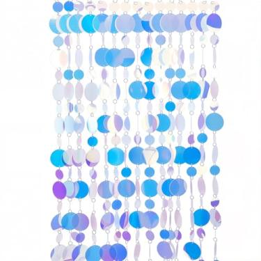 Imagem de CREATCABIN 20 peças de cortina com contas de lantejoulas contas de entrada círculo azul guirlanda brilhante cordão cortinas porta janela decoração quarto para festa em casa festivais casamento