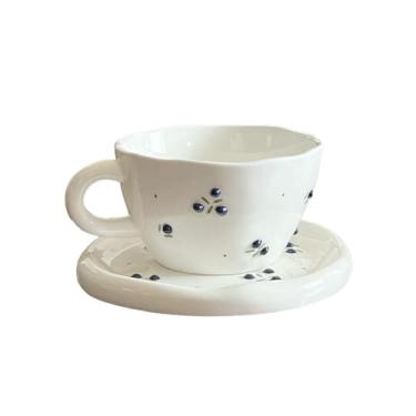 Imagem de Cereja cerâmica utensílios domésticos personalidade simples café da manhã sobremesa xícaras e pires - mirtilos