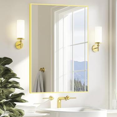 Imagem de Sunniry Espelho de parede dourado, espelhos de banheiro para penteadeira 61 x 81 cm, espelhos com moldura de metal de alumínio para banheiro, fazenda, corredor, sala de estar.