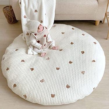 Imagem de Tapetes bordados de urso branco para bebês, tapete de engatinhar de algodão de 85 cm, tapete lavável removível, macio, para decoração de quarto de crianças, academia, berçário, tapete para sala de