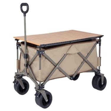 Imagem de Carrinho de acampamento portátil dobrável com mesa de piquenique e carrinho - equipamento de praia ao ar livre, carrinho Lugga leve para transporte e armazenamento fáceis, perfeito para piqueniques em