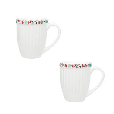Imagem de Kit de 2 Canecas de Cerâmica 390ml 2ª Linha - Tema Natal Feliz, Ideal para Presente e Uso Doméstico (Branca HoHo)