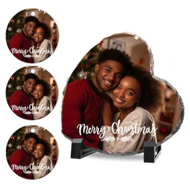 Imagem de Oirquent Placa de ardósia personalizada para presentes de Natal – Impressões de fotos personalizadas Quepitty para decoração festiva de família, casais e amigos