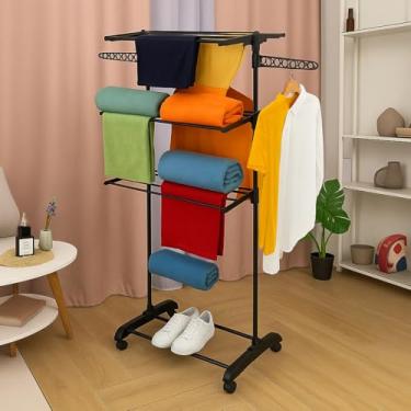 Imagem de Varal De Chão Roupa Calcinha Grade 3 Andares Dobrável Portátil(Black)