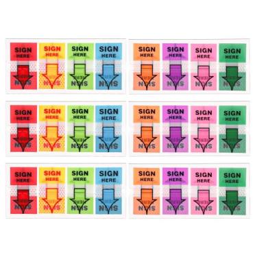 Imagem de 600 peças/6 pacotes com abas para assinar aqui, etiquetas de seta, etiquetas adesivas de assinatura, bandeiras de mensagens adesivas para documentos, cadernos, casa, escritório, material escolar