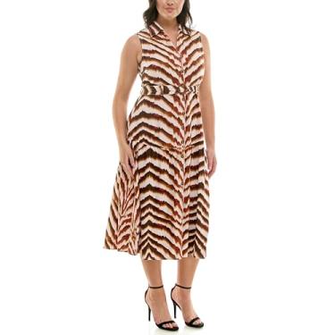 Imagem de Nicole Miller Vestido feminino sem mangas com gola e cinto em camadas, Estampa de zebra tingida, 62
