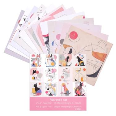 Imagem de 12 folhas de blocos de papel para scrapbook, 12 designs de 15,2 x 15,2 cm, papel de cartolina com padrão único de 15,2 x 15,2 cm, papel decorativo de 160 g/m², bloco de recortes para projetos de