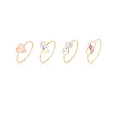 Imagem de Kit 4 Anéis Conjunto Coleção Ouro Rosé Barato 18k - MAEHLER, FABRICAMO