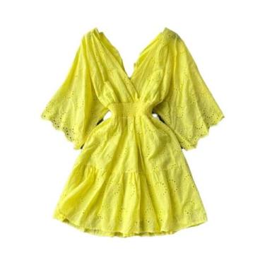 Imagem de Vestido Midi Vintage Feminino Com Bordado Em Renda Decote Em V Branco 