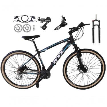 Imagem de Bicicleta Aro 29 Gti Roma Shimano 24v K7 Freio A Disco Hidráulico Garfo Com Trava Pneu Faixa - Preto-azul Tam.15