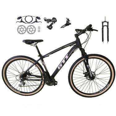 Imagem de Bicicleta Aro 29 Gti Roma Shimano 24v K7 Freio A Disco Hidráulico Garfo Com Trava Pneu Faixa - Preto-cinza Tam.15