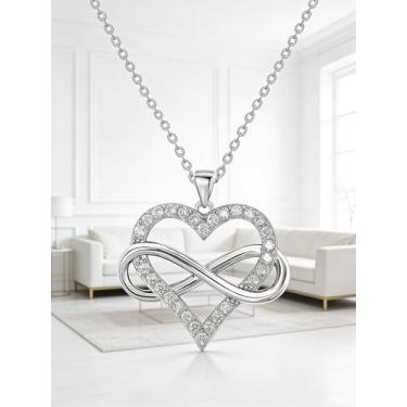 Imagem de Colar feminino infinito coração prata pingente amor - presente comemorativo esposa e família amor colar joia, Medium, Latão, Sem Pedra Preciosa