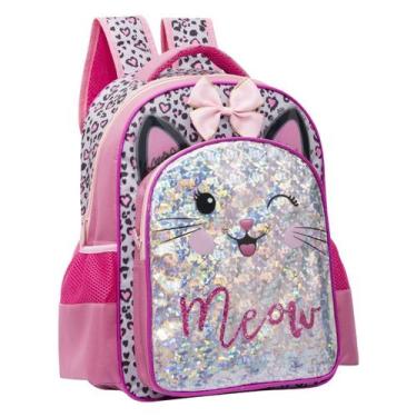 Imagem de Mochila Costas Infantil Meninas Gatinho Metalizada Yepp, Cinza