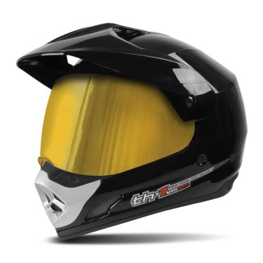 Imagem de Capacete Moto Cross Trilha Th1 Vision 60 Viseira Dourada Preto Tam. 60