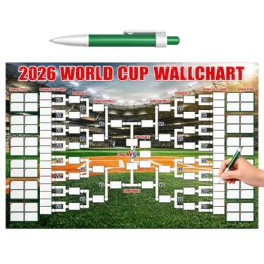 Imagem de JFBNXB Mercadoria da Copa do Mundo 2026, pôster oficial do cronograma do torneio com caneta marcador verde, tabela de rastreamento de jogos de futebol para exibição em casa e escritório, presente