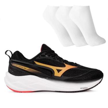 Imagem de Tênis Mizuno Space 5 Masculino + 3 Pares de Meias, 40, Preto, Laranja