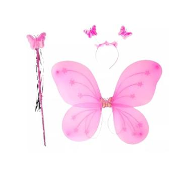 Imagem de Fantasia Borboleta Asa De Borboleta Fada com Tiara com Saia Volumosa De Tule com VarinhaDia das Crianças Infantil (Tiara + Asa + Varinha - ROSA)