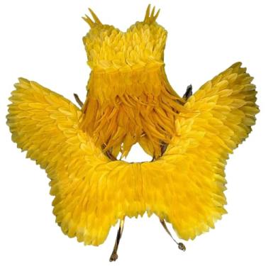 Imagem de Earthradius Women Sexy Strapless Feather costume Hot dance party underwear night show performance model catwalk suit (Yellow, M)