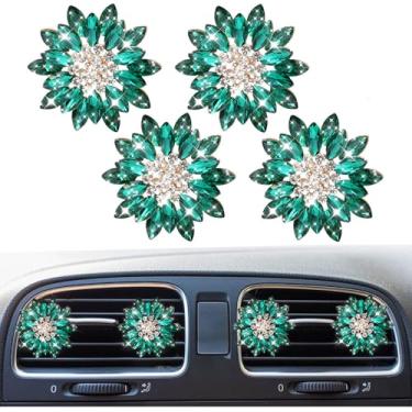 Imagem de 4 peças de clipes de ventilação de carro com pedras preciosas de girassol de cristal brilhante, saída de ar condicionado automático de strass, pingente difusor de ambientador, acessório de decoração
