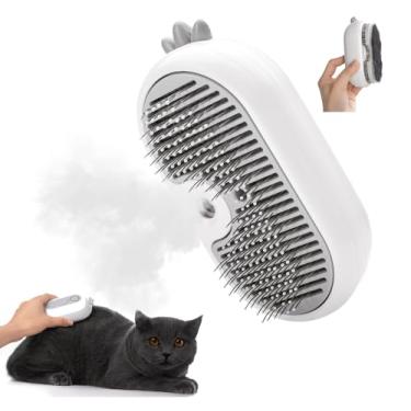 Imagem de Escova a vapor para queda de gatos – Ferramenta de limpeza automática 3 em 1 para gatos de pelo longo e curto, remove pelos soltos e reduz a queda, com botão de limpeza com um clique (branco)