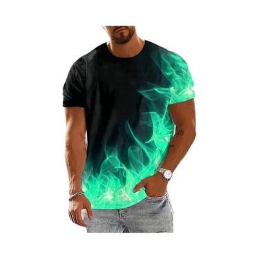 Imagem de Camiseta Masculina Oversized Com Estampa 3D De Chamas, Manga Curta, Go