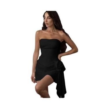 Imagem de Vestido Mini Floral Para Mulheres Sem Alças Estilo Cruzado Elegante Pa