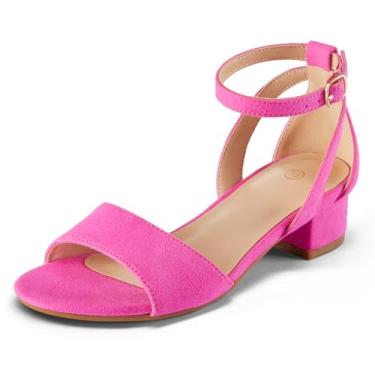 Imagem de K KomForme Sandálias femininas de salto baixo, salto grosso, tira no tornozelo, bico aberto, sandálias de salto floral para festa de casamento para bebês/crianças pequenas/crianças grandes, Camurça