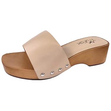 Imagem de TruFox Sandália clássica de salto baixo leve de madeira sintética, Nude., 8.5