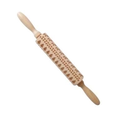 Imagem de Rolo De Massa De Madeira Temático De Natal Com Relevo De Alce, Floco D