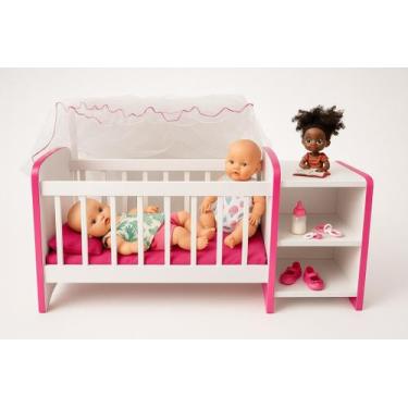 Imagem de Brinquedo  Berço Boneca Infantil Cômodas Véu Reborn  rosa pink - BEN7