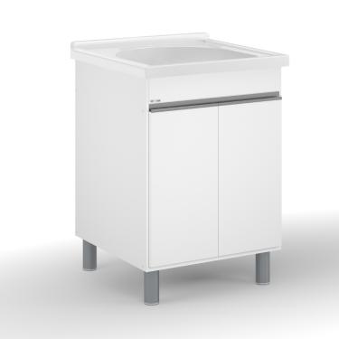 Imagem de Balcão para Lavanderia 1 Porta 56,5cm com Tanque Amélia AJ Rorato - Branco/Gelo